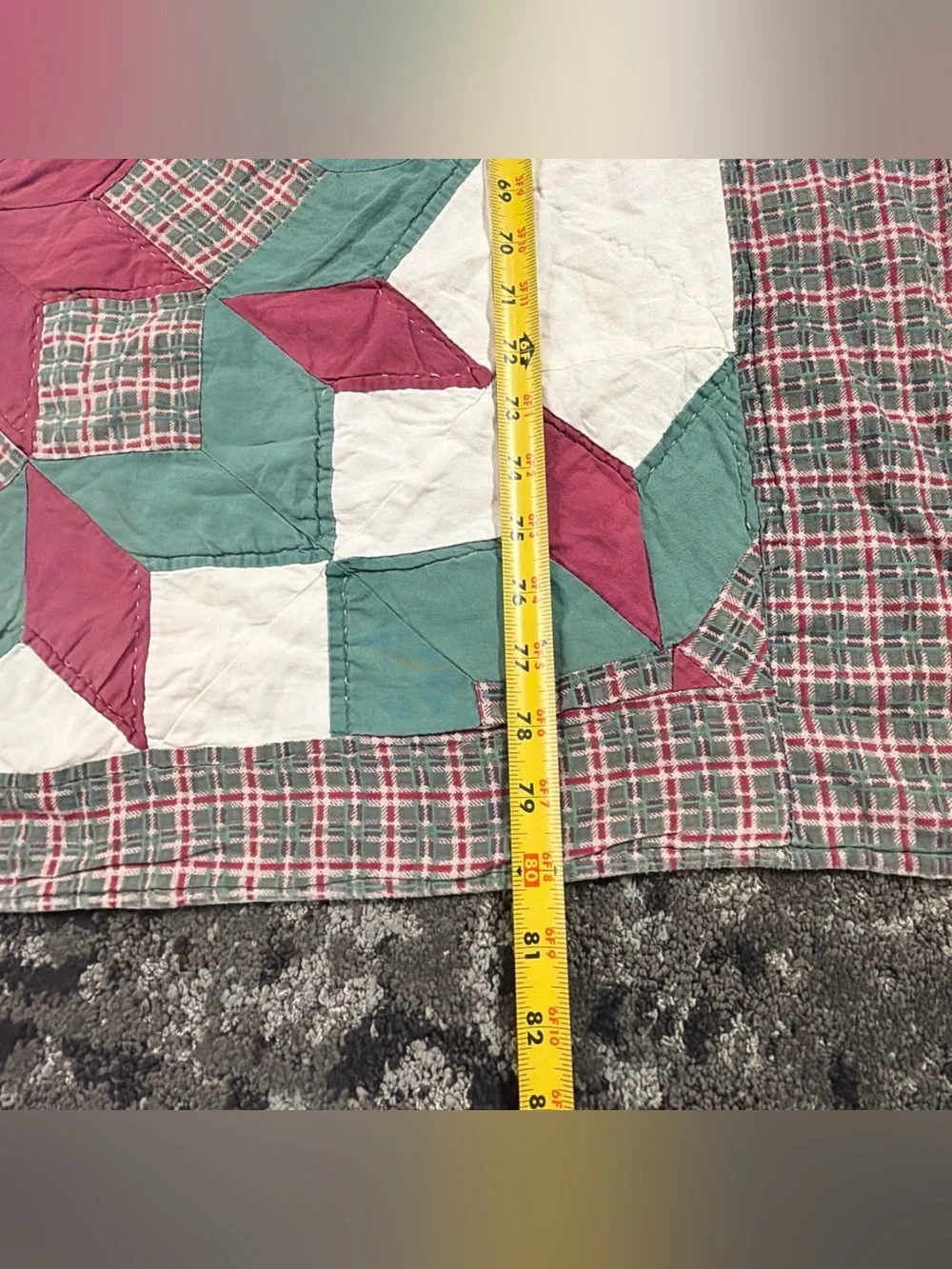 VTG Antique Very Old Quilt Blanket Patchwork 8 Pointed Stars 3D Hand Sewn 80x64”